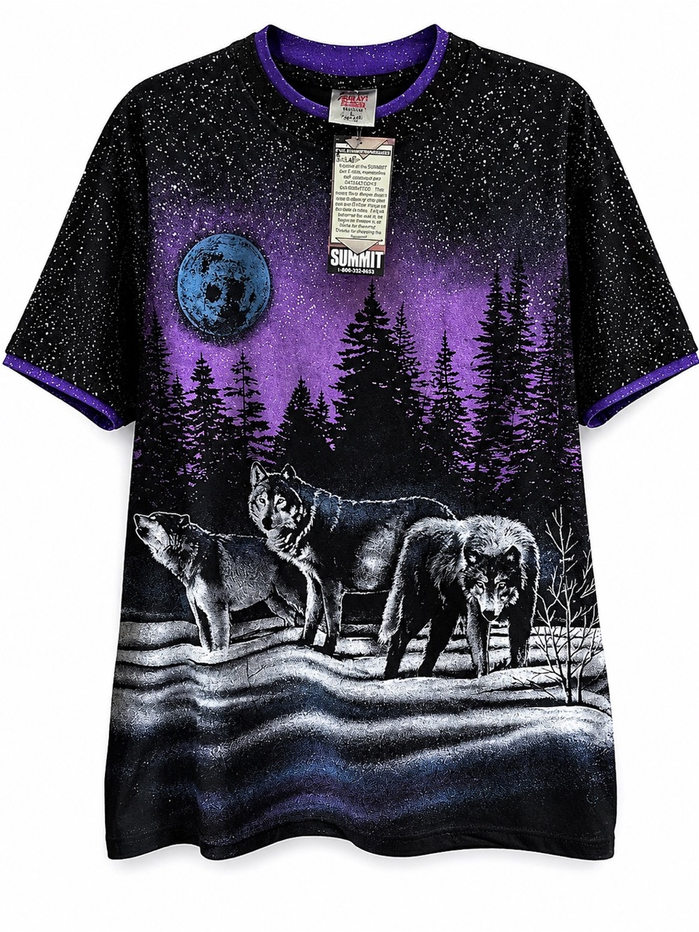Vintage 1991 Wolf All Over Print Tee Oneita Power-T USA NWT XL Single Stitch